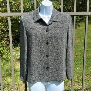 Talbots Black & White Geometric Print Button Down Suit Jacket Top Size 6